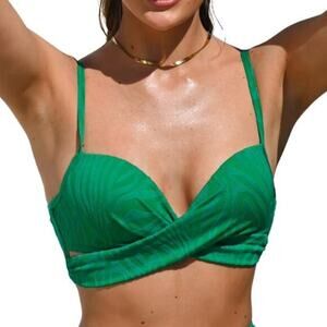 Cupshe Women's Wrap Around Molded‎ Cup Bikini Top Green Size Large